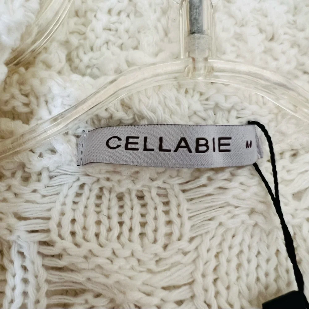 NWT Cellabie Vetements Chunky Knit Open Drape Hoodie Cardigan Sweater Ivory - Picture 9 of 12
